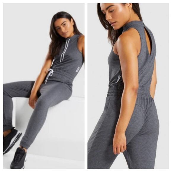 Gymshark Solace Gray Athleisure Lounge Tapered Jumpsuit SZ S - Picture 1 of 12